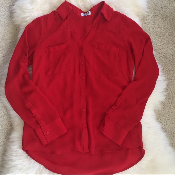 Express Scarlet Red Portofino Button Up Blouse - Picture 2 of 9